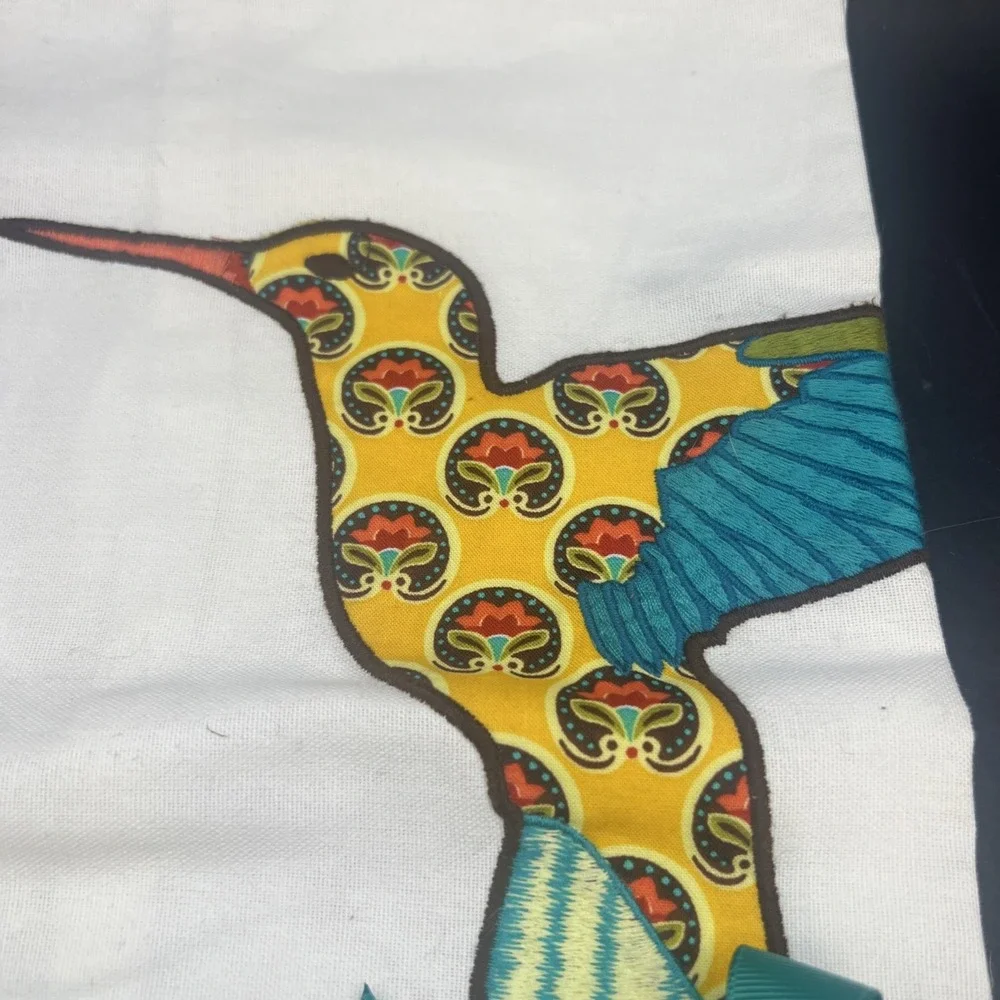 Vera Bradley Tea Towel Floral Hummingbird Embroidered Kitchen Decorating Towel